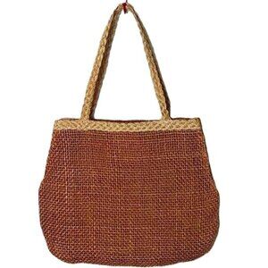 Vintage Straw Natural Weave Shoulder Tote Bag Cottage Core Boho